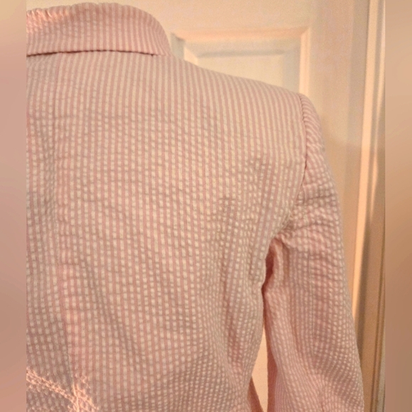 Bloomingdale's Women's Pink Pinestripe Seersucker Blazer Size 6 - Picture 5 of 11
